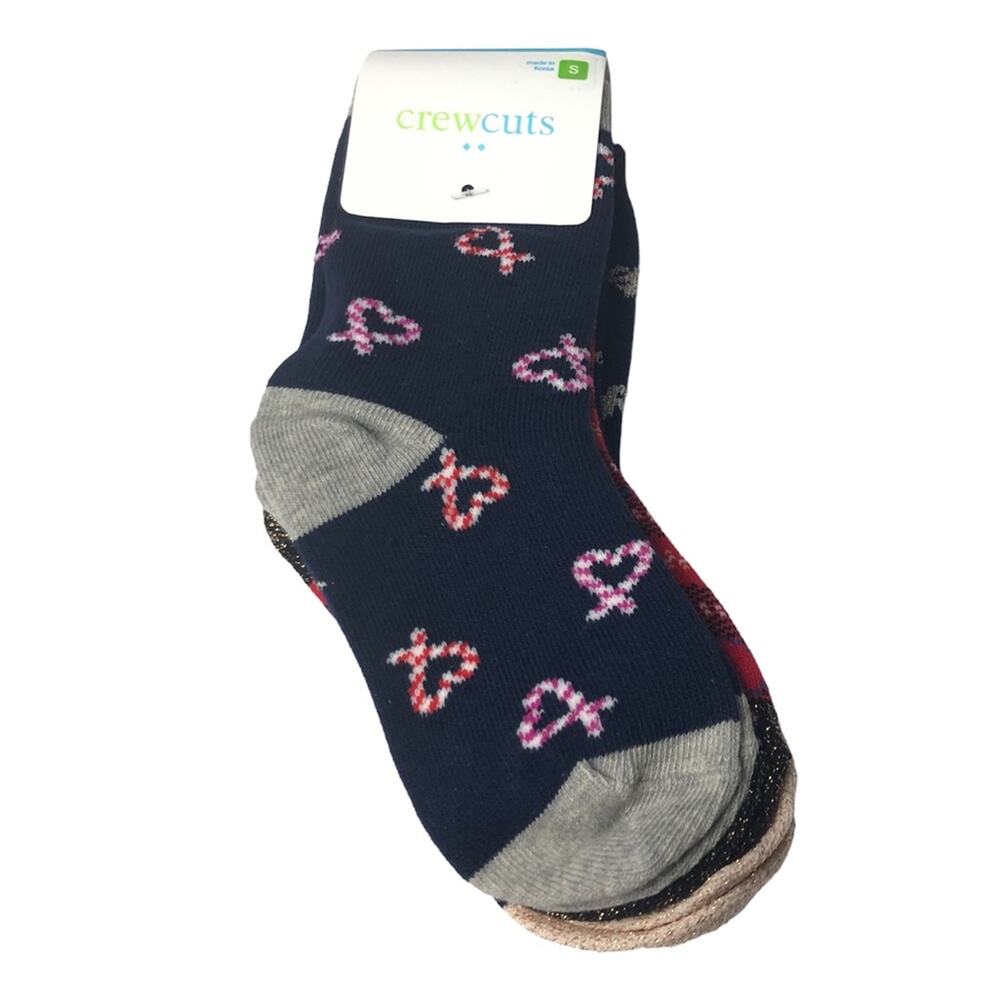 Crewcuts Girl's Holiday Print  Candy Cane Hearts Socks Three Pairs  Sz M NWT